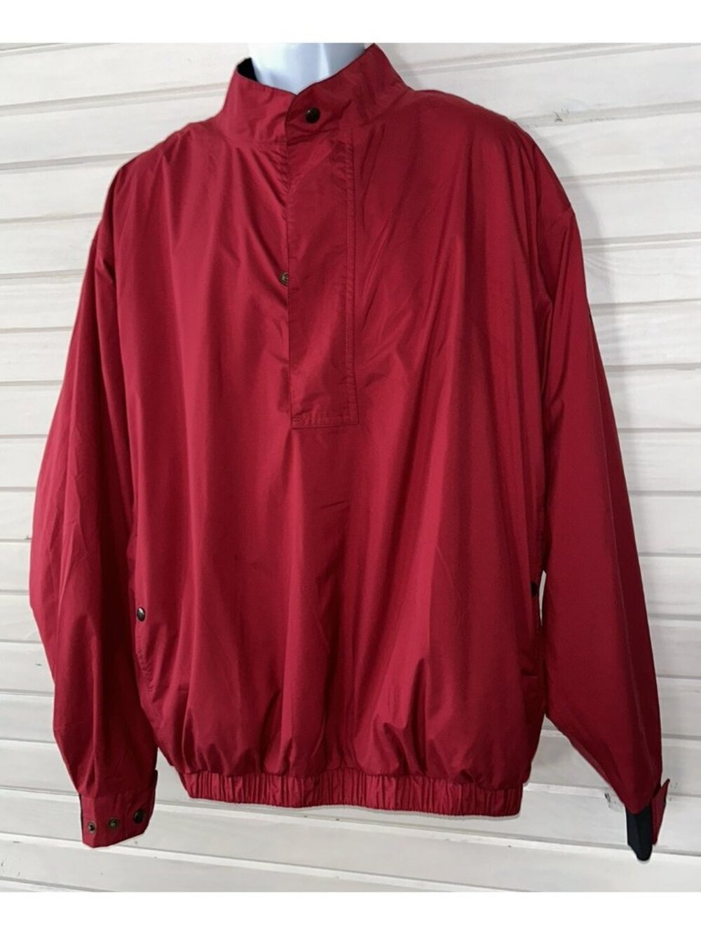 Dryjoys FootJoy Mens Sz LARGE 1/2 Half Zip Windbreaker Jacket Red Golf EUC